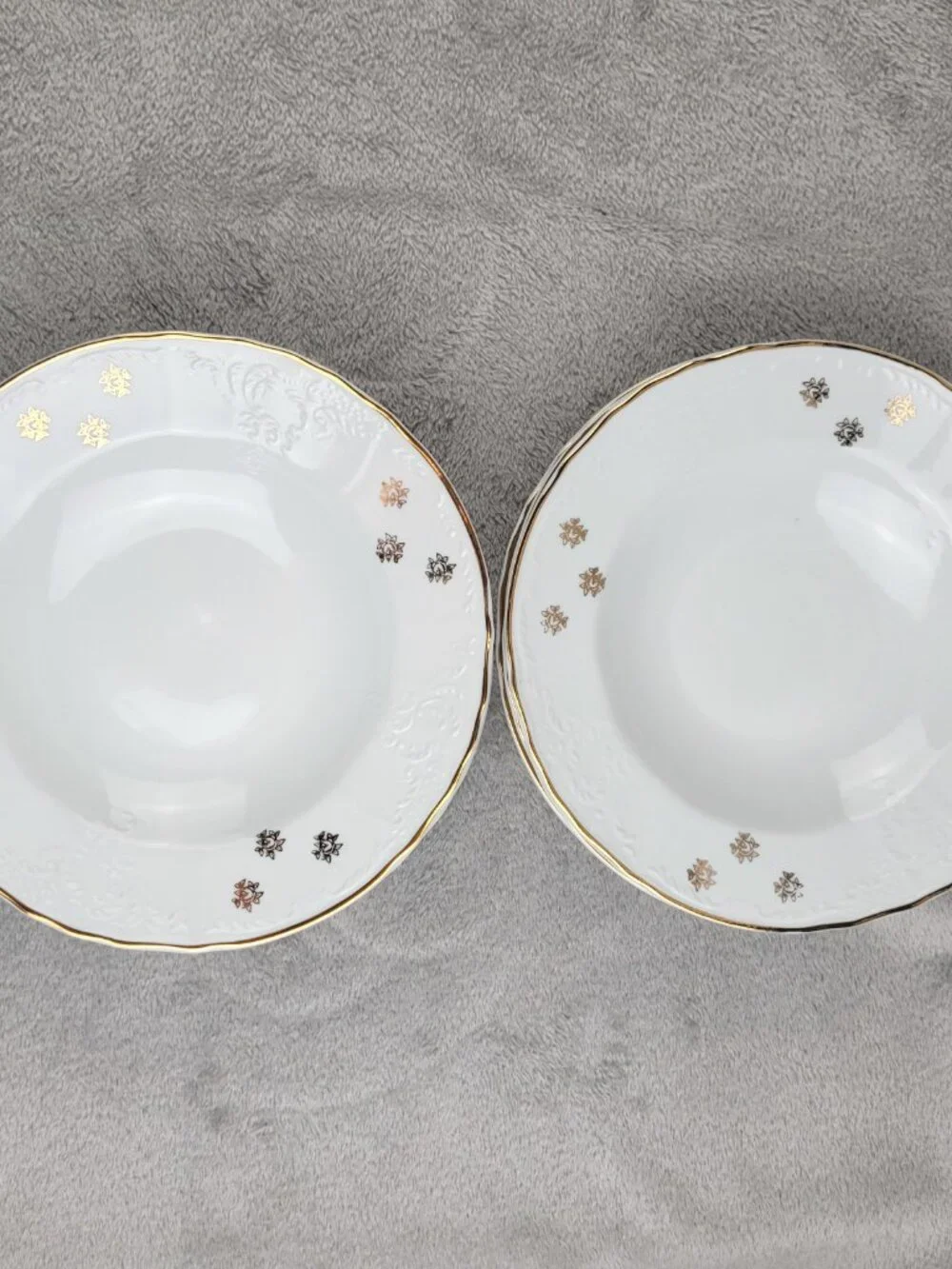 Concordia Lesov Bernadotte Czech 6 Porcelain Salad Soup Bowls White Gold Floral